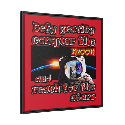 defy conquer reach - framed canvas art (dark red)