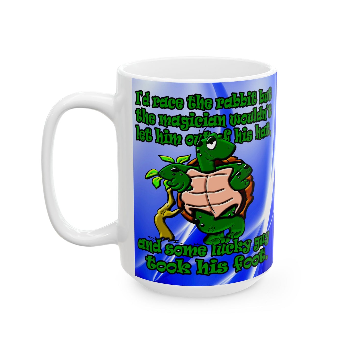 turtle race - White Mug (blue-white wave)