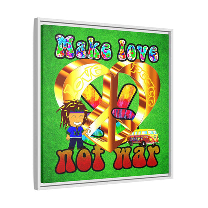 love peace - framed canvas art (green turf)