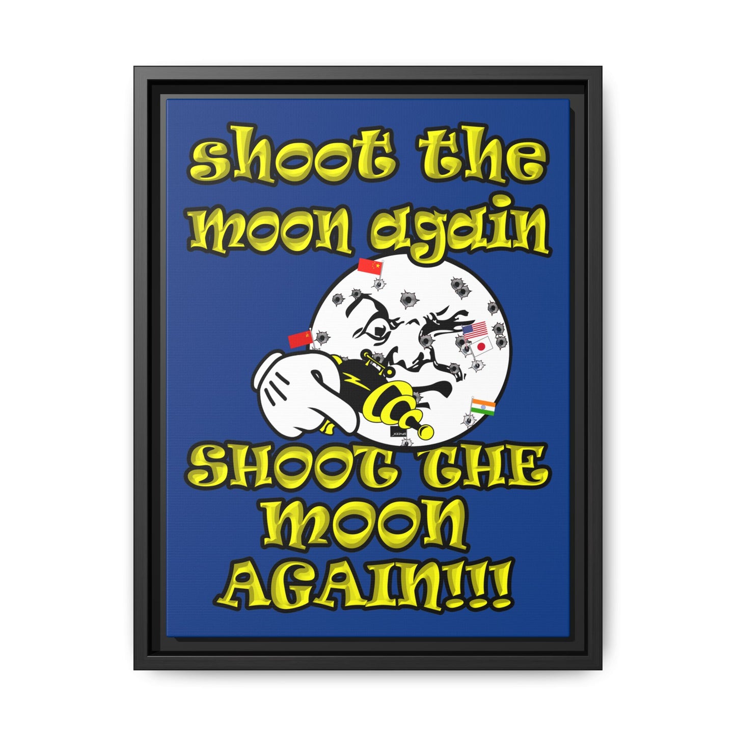 shoot the moon again - framed canvas art (dark blue)