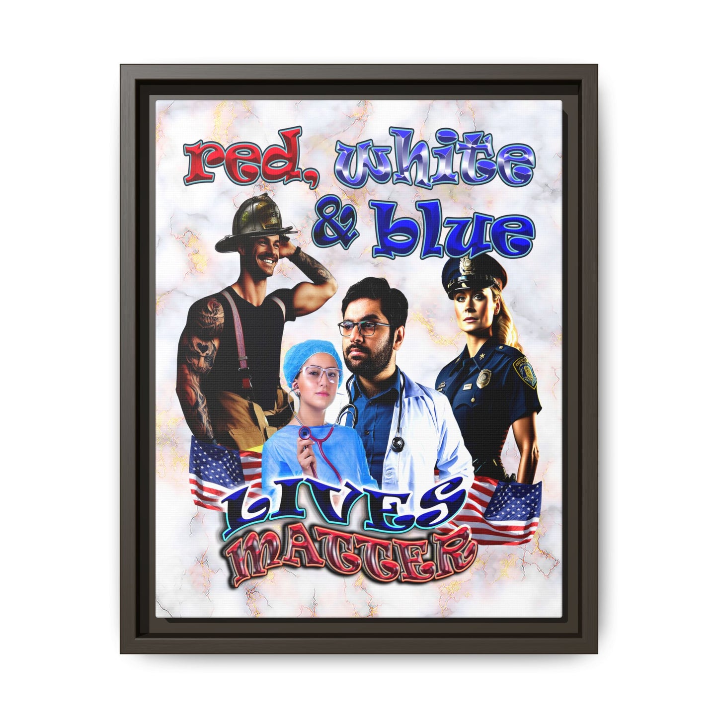 rw&b lives matter - framed canvas art (white marble)