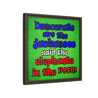donkeys and elephants - framed canvas art (green turf)