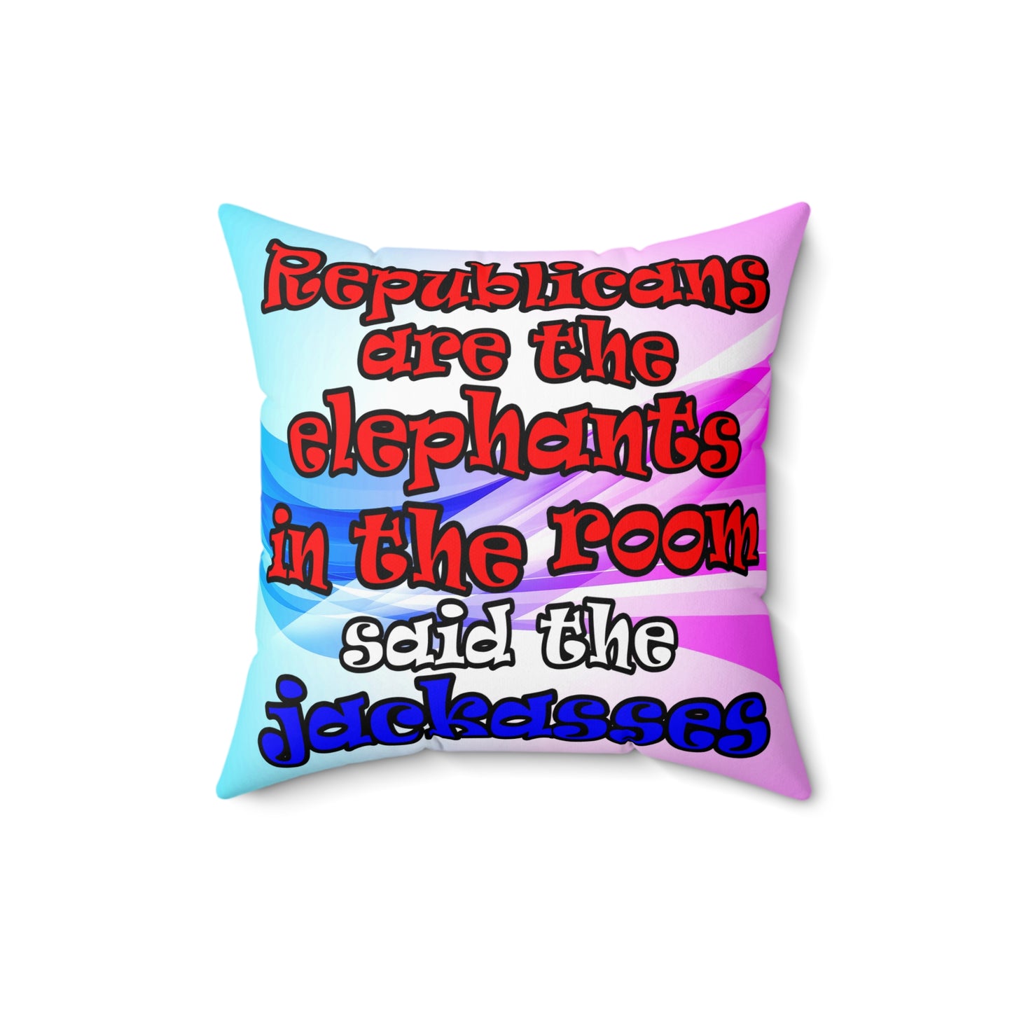 donkeys and elephants - Spun Polyester Square Pillow - (light blue-pink wave)