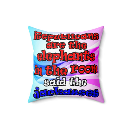 donkeys and elephants - Spun Polyester Square Pillow - (light blue-pink wave)