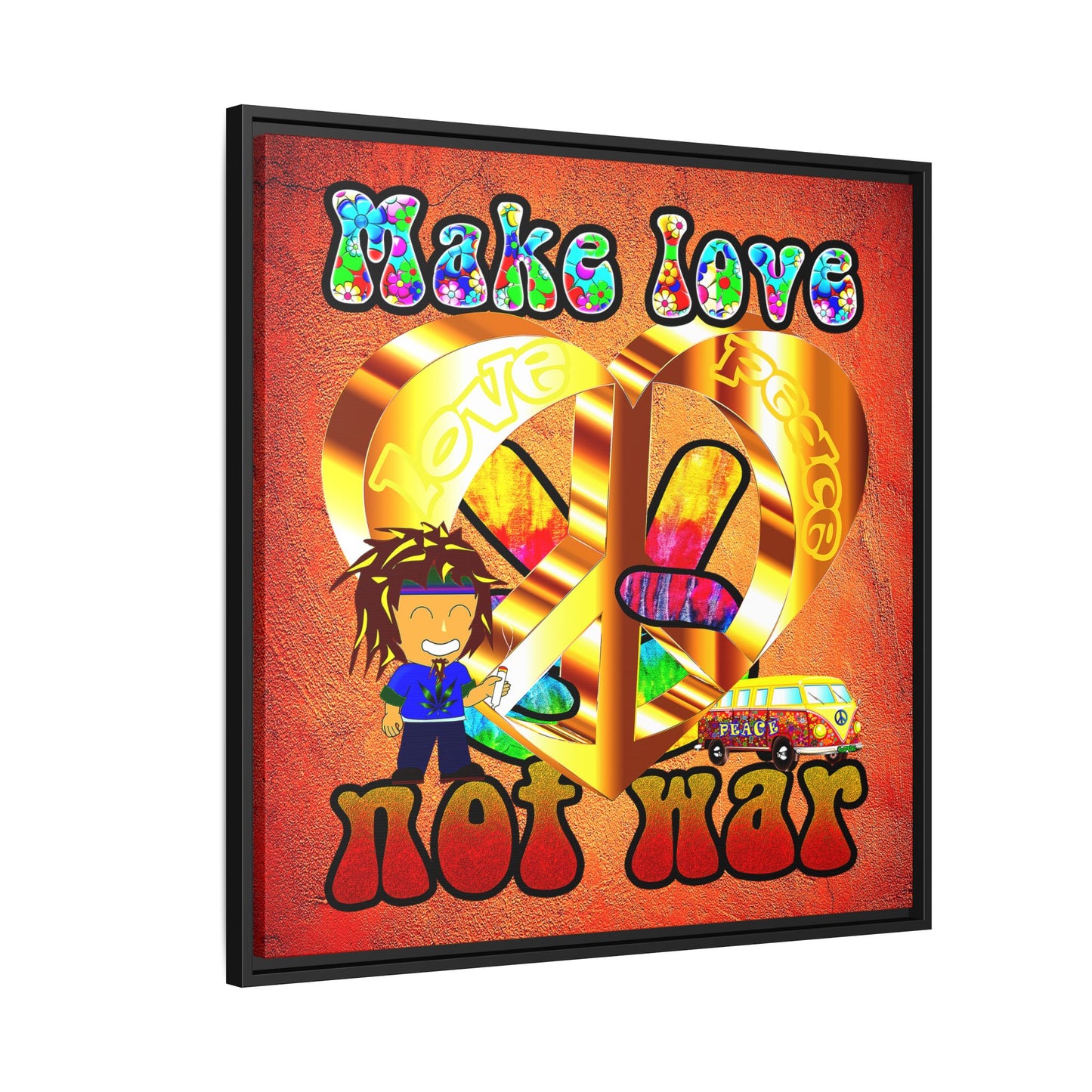 love peace - framed canvas art (burnt orange)