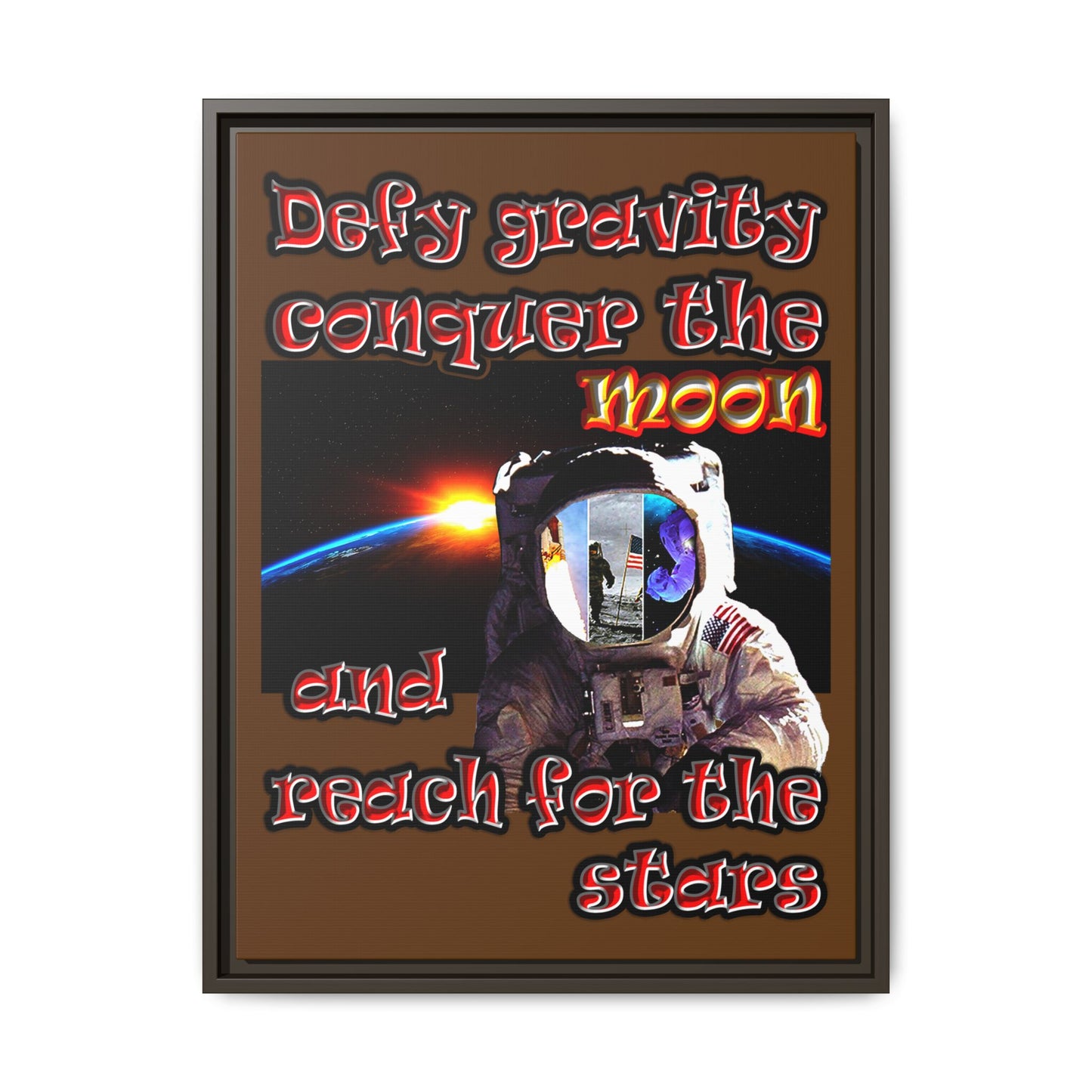 defy conquer reach - framed canvas art (brown)