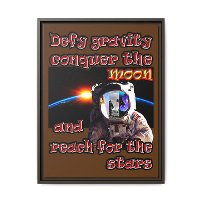 defy conquer reach - framed canvas art (brown)