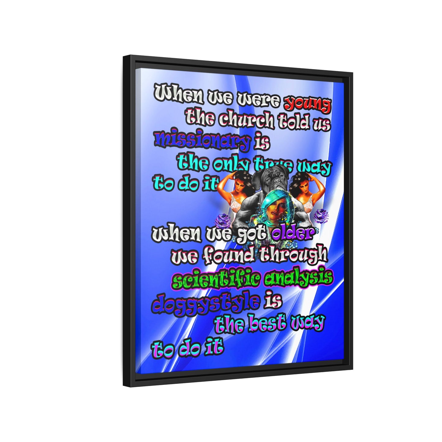 doggystyle - framed canvas art (blue-white wave)