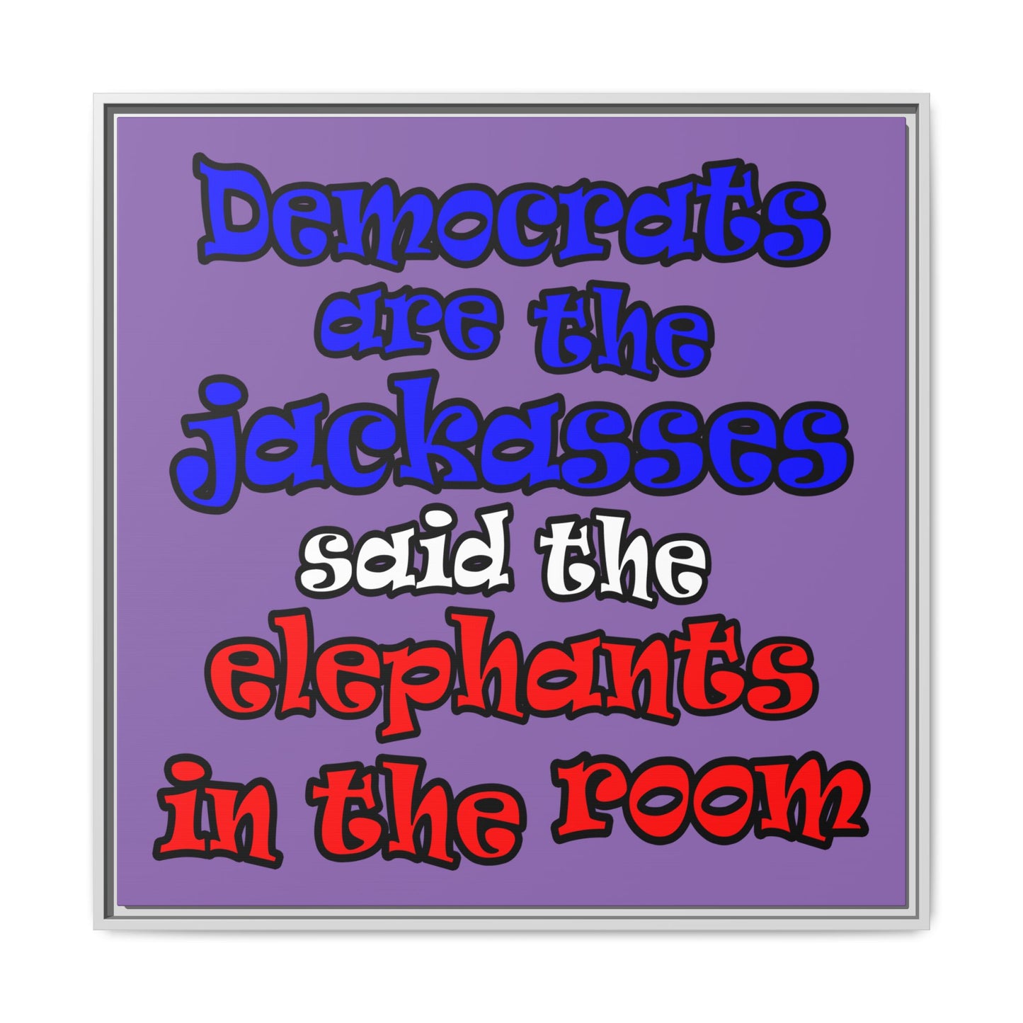 donkeys and elephants - framed canvas art (light purple)