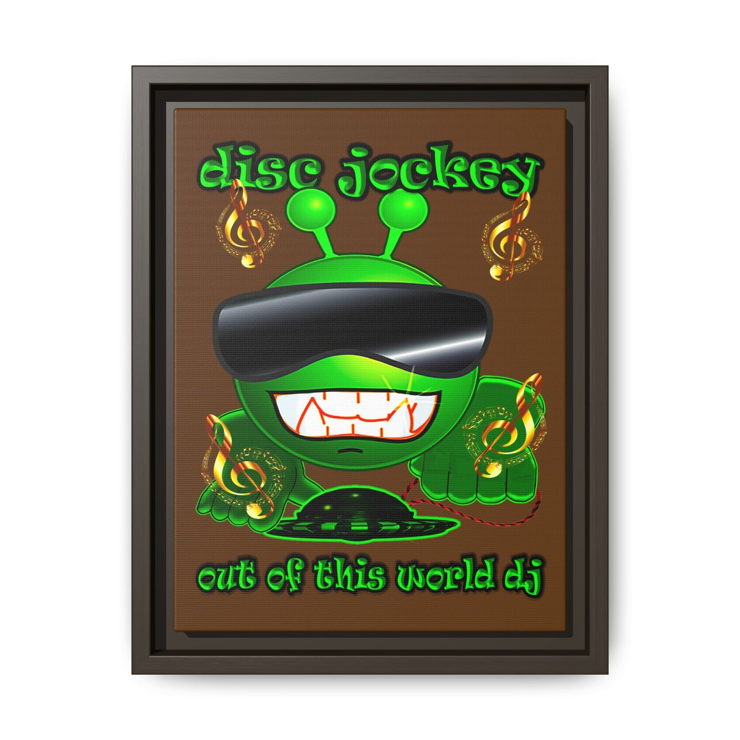 disc jockey - framed canvas art (brown)