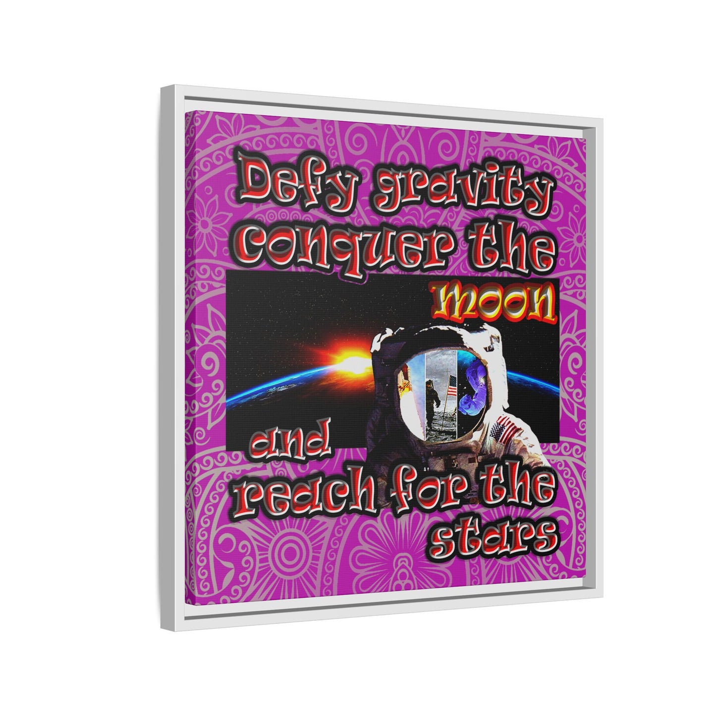 defy conquer reach - framed canvas art (pink swirl)