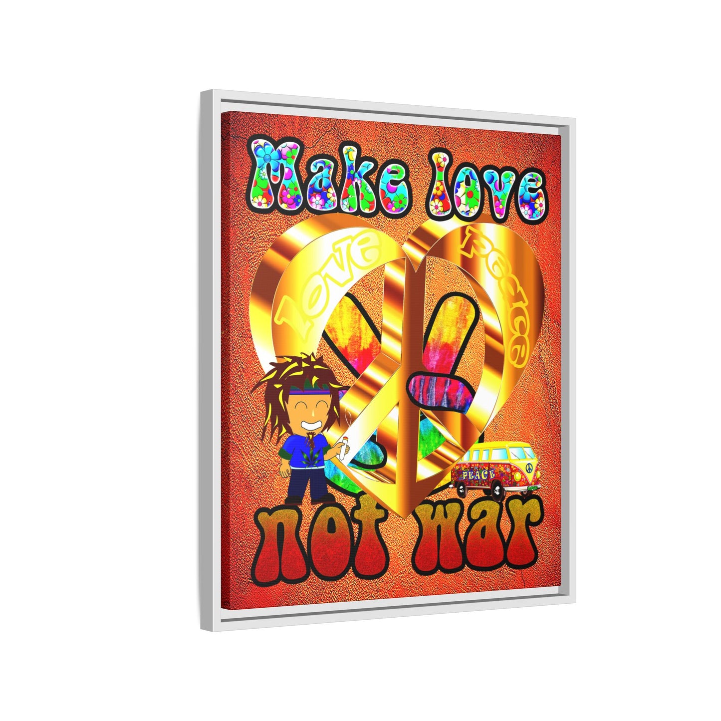 love peace - framed canvas art (burnt orange)