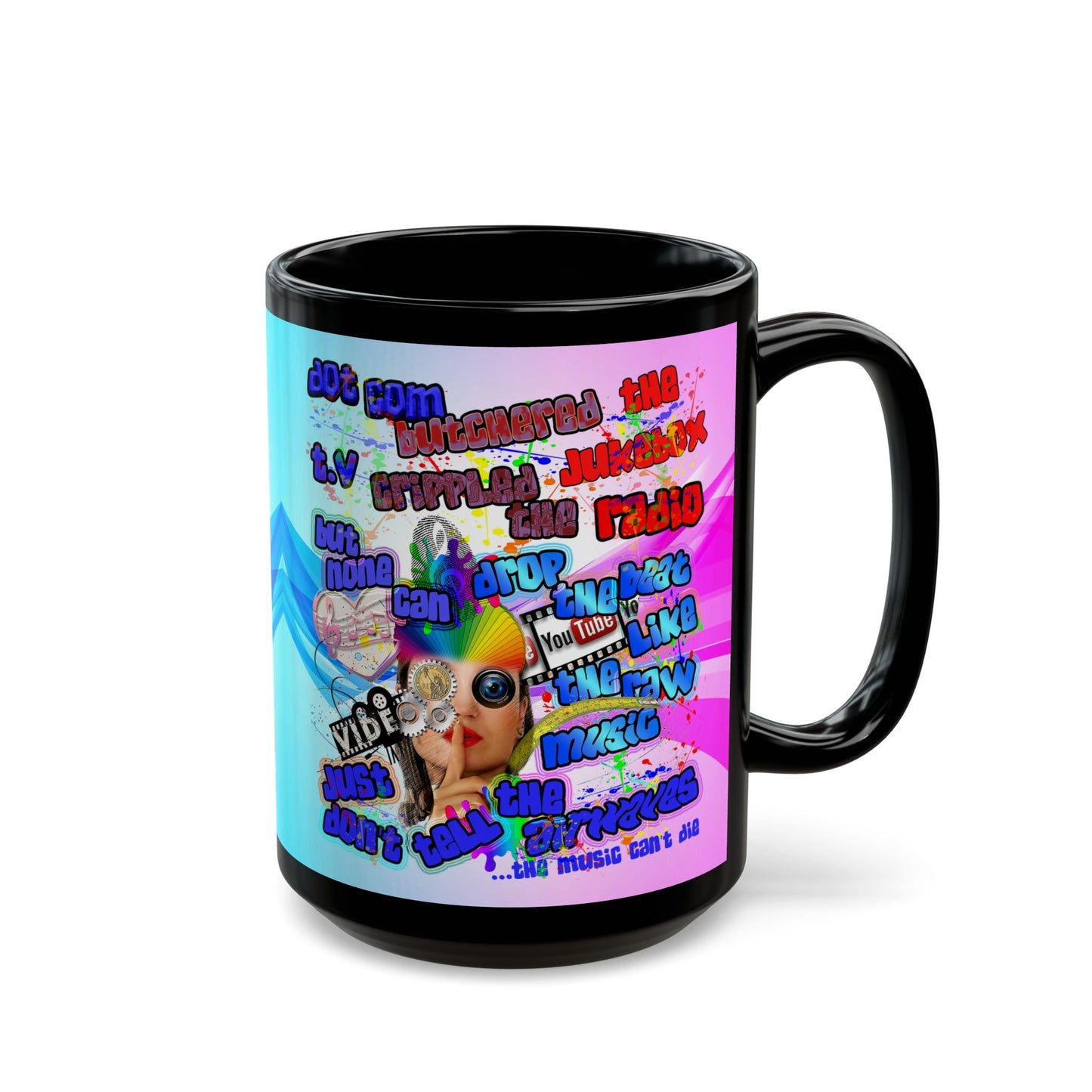 drop the beat - Black Mug (light blue-pink wave)