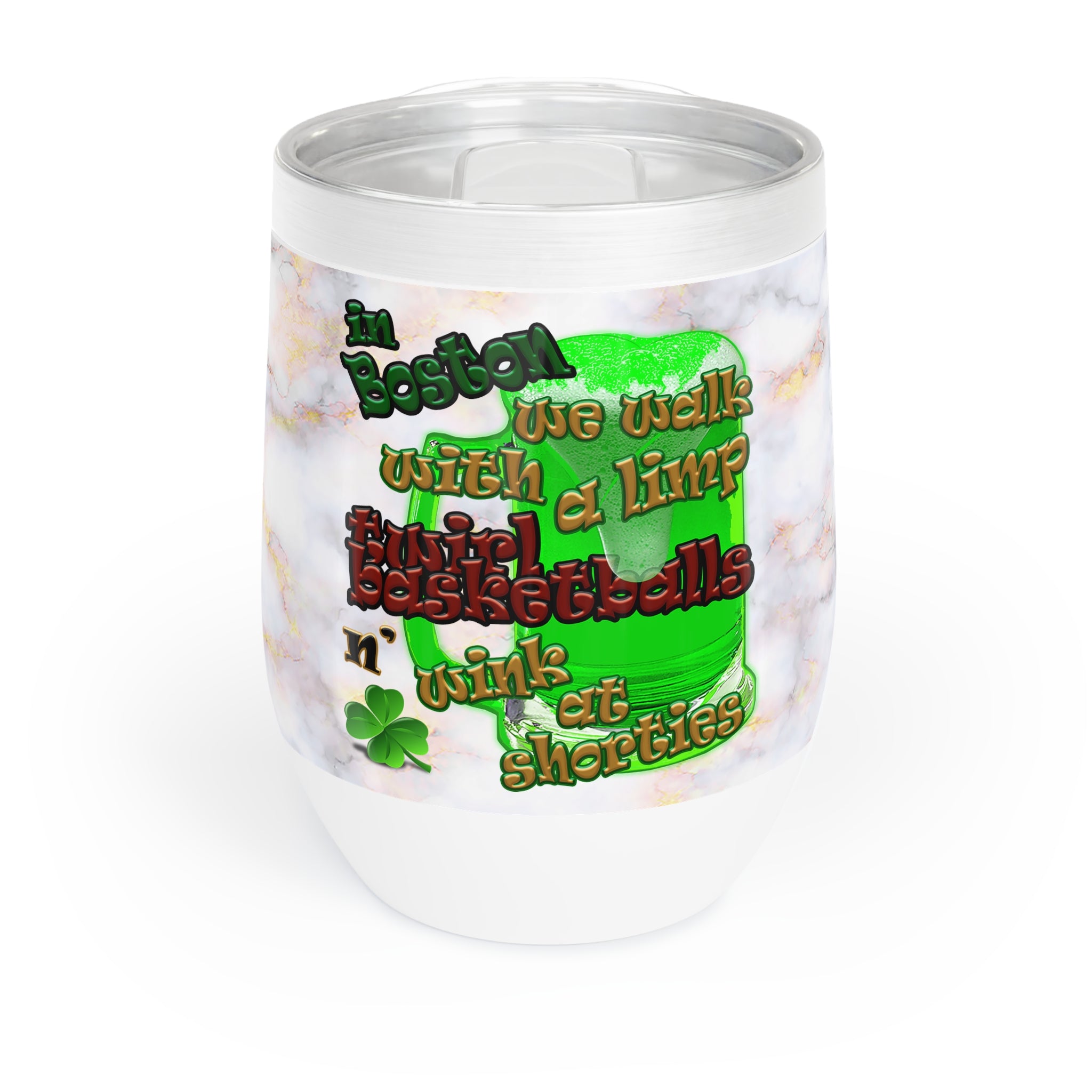 celtics logo - Chill Wine Tumbler (white marble)