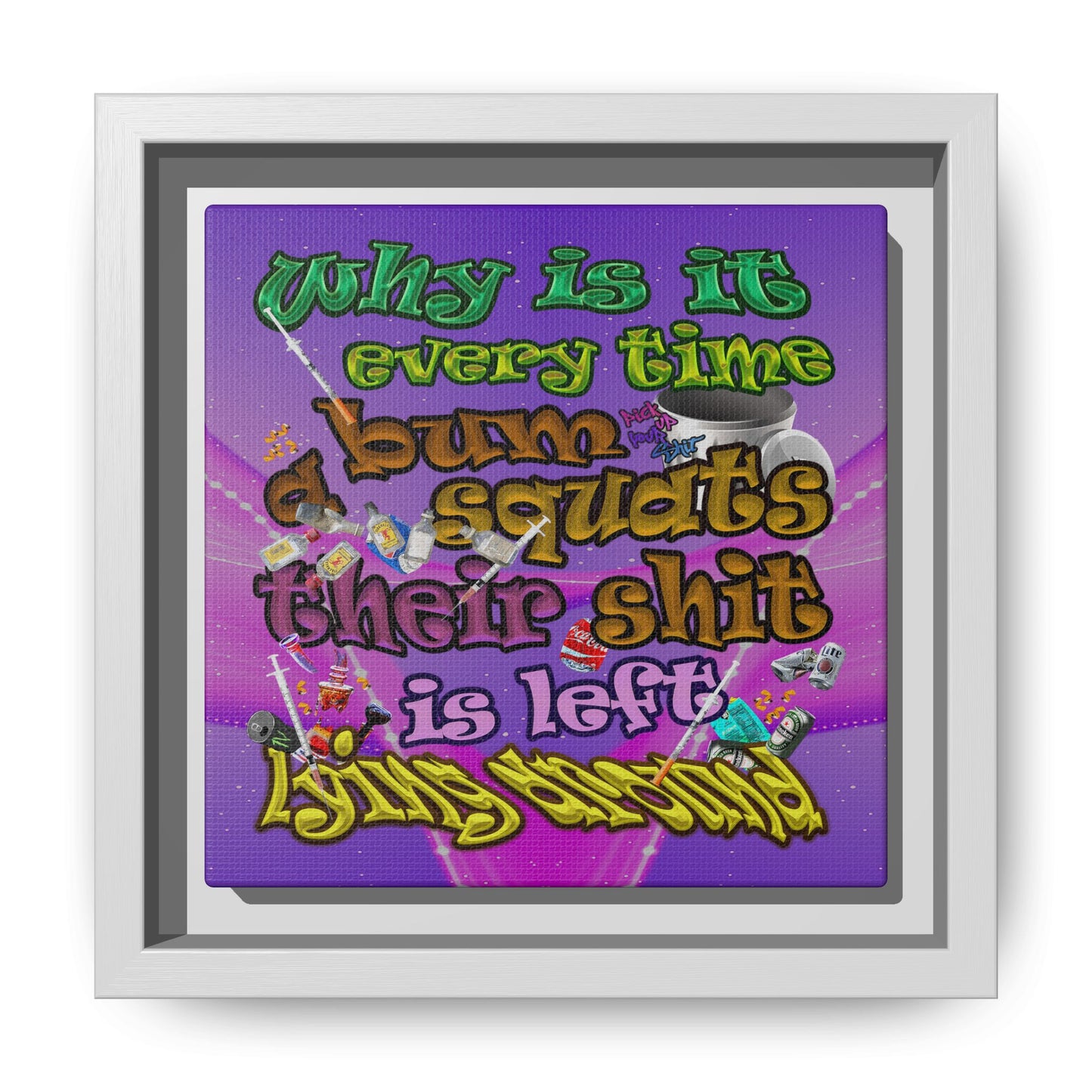 the bum's shit - framed canvas art (purple-pink wave)