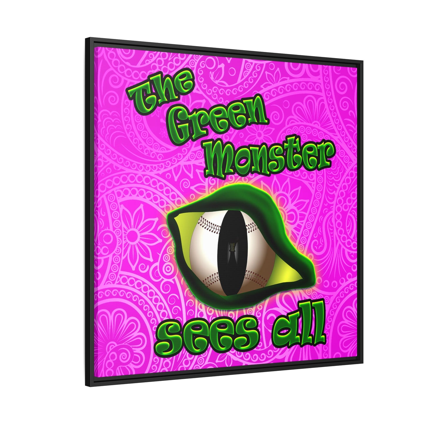 green monster - framed canvas art (pink swirl)