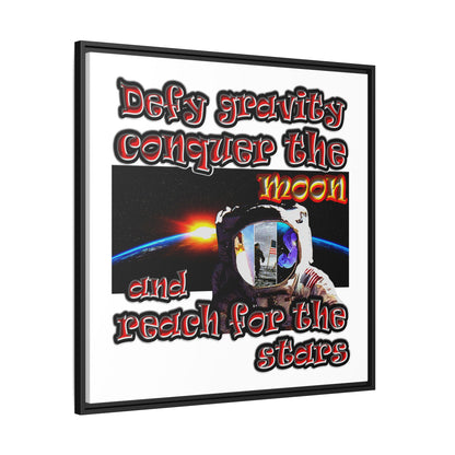 defy conquer reach - framed canvas art (white)