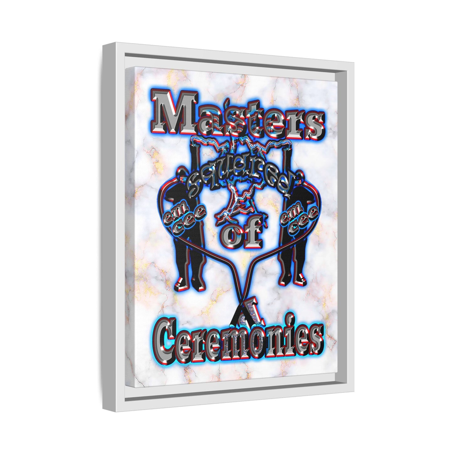 em cee squared - framed canvas art (white marble)
