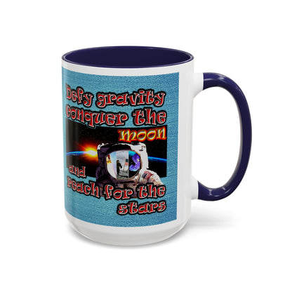 defy conquer reach - Accent Mug (faded blue)