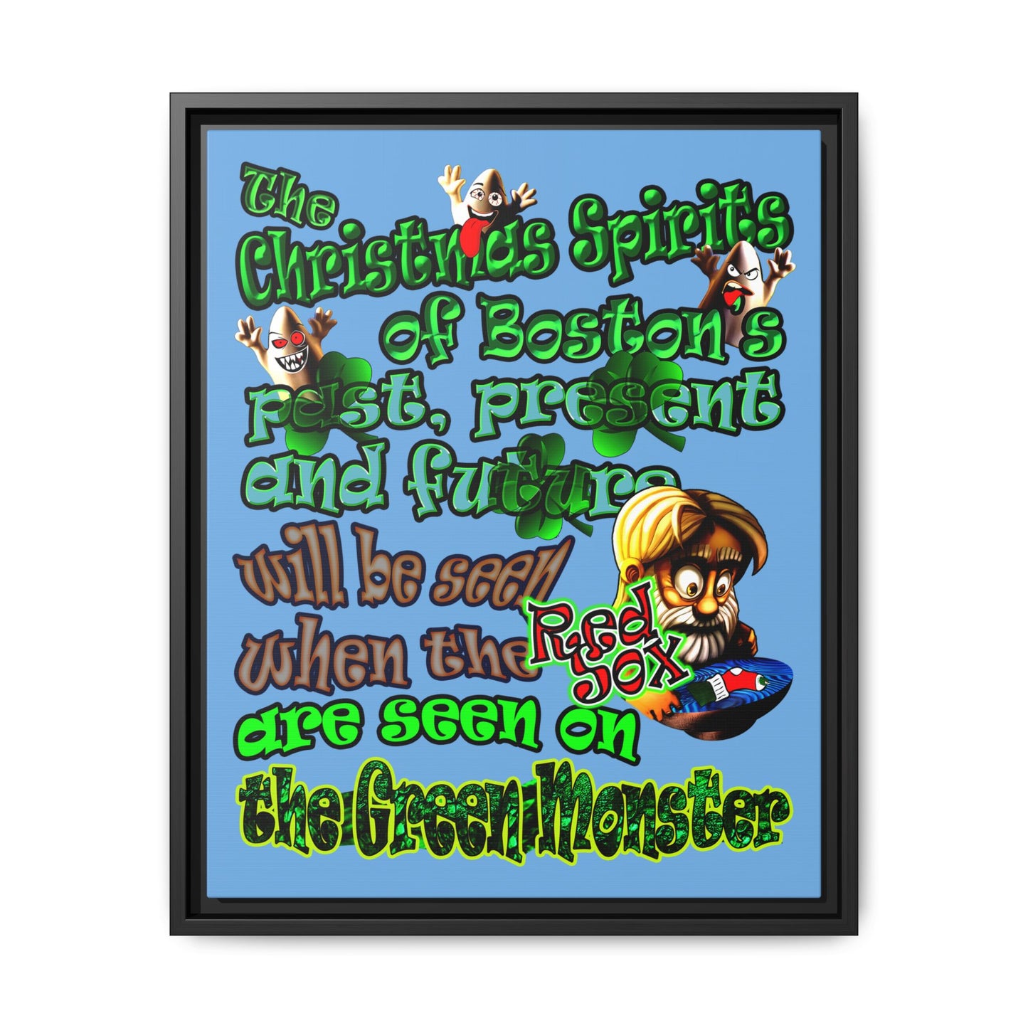christmas spirits of boston - framed canvas art (light blue)
