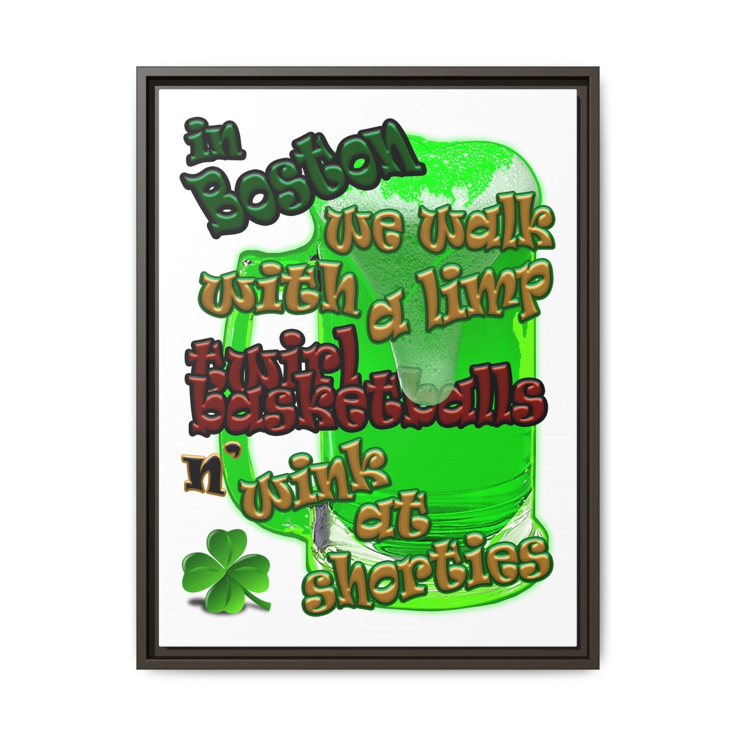 celtics logo - framed canvas art (white)