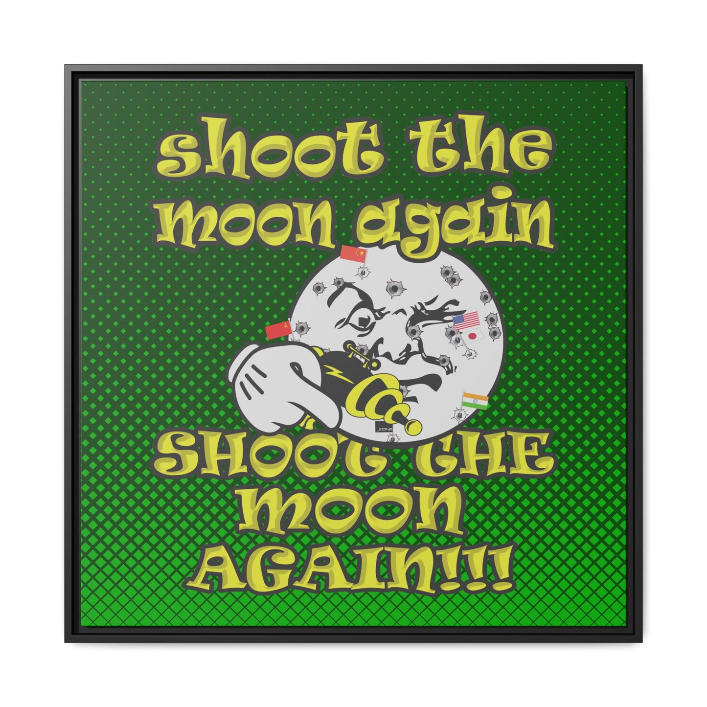shoot the moon again - framed canvas art (logo green)