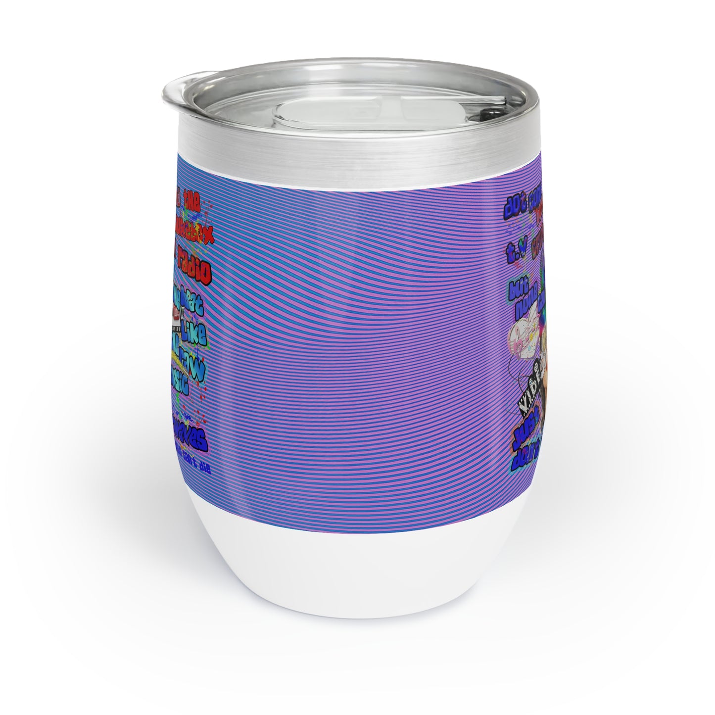 drop the beat - Chill Wine Tumbler  (light blue-purple wave)