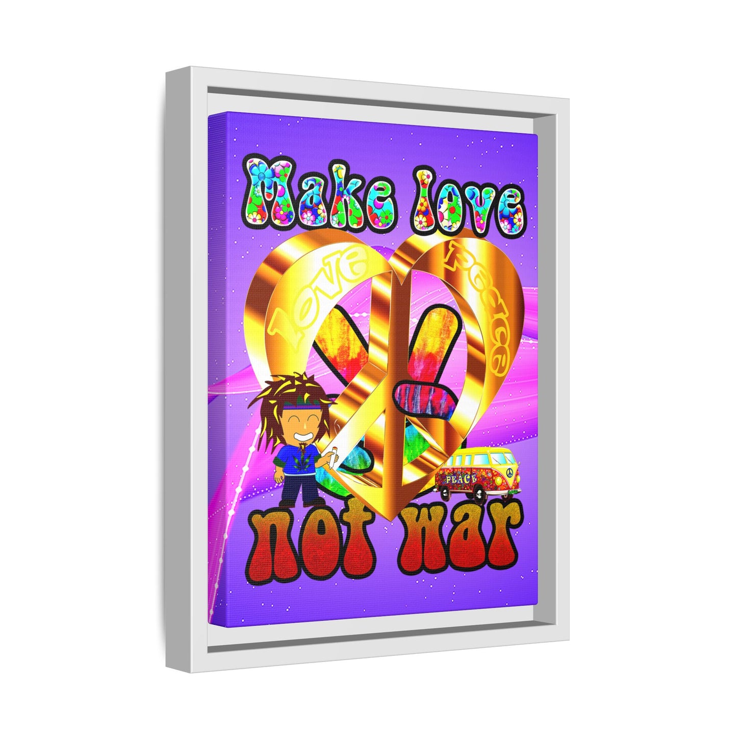 love peace - framed canvas art (purple-pink wave)
