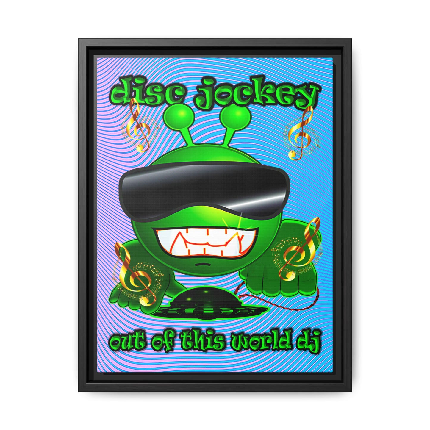 disc jockey - framed canvas art (light blue-purple wave)