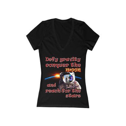 defy conquer reach - Women's Jersey Short Sleeve Deep V-Neck Tee