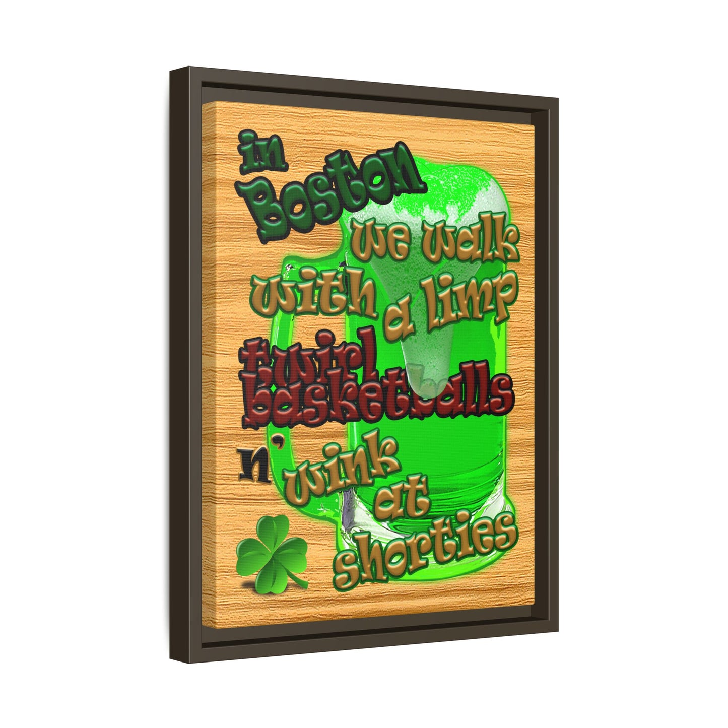 celtics logo - framed canvas art (butterscotch wood finish)