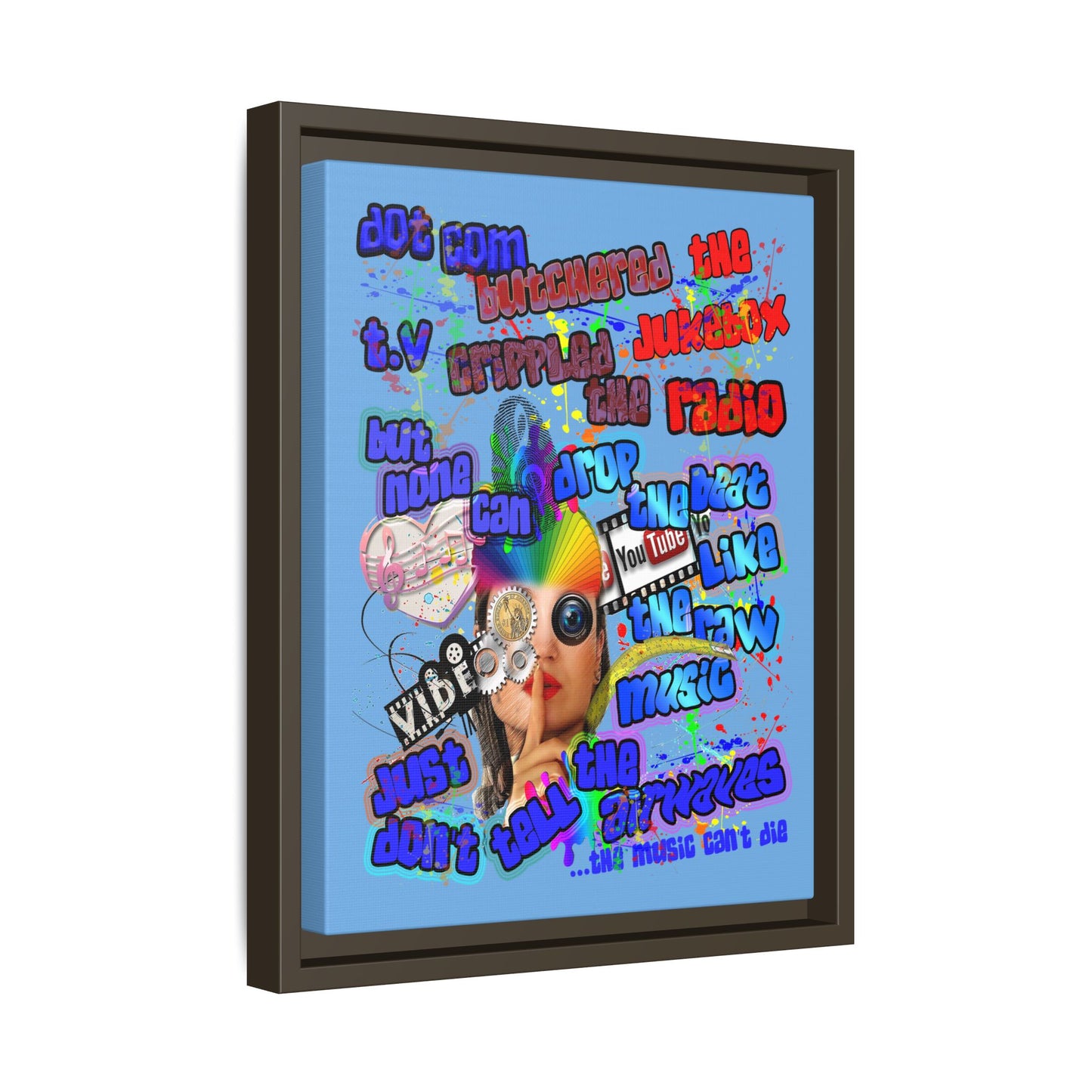 drop the beat - framed canvas art (light blue)