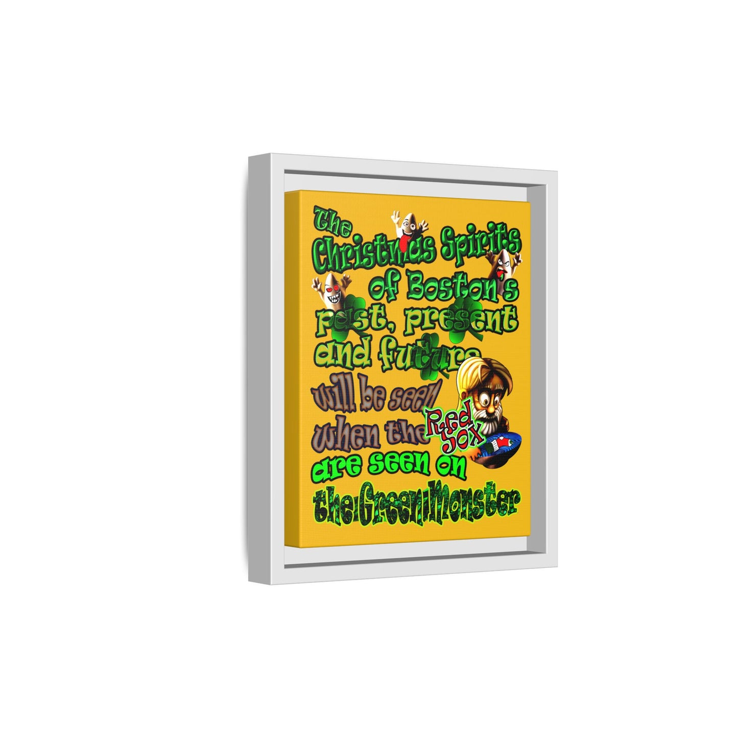 christmas spirits of boston - framed canvas art (yellow)
