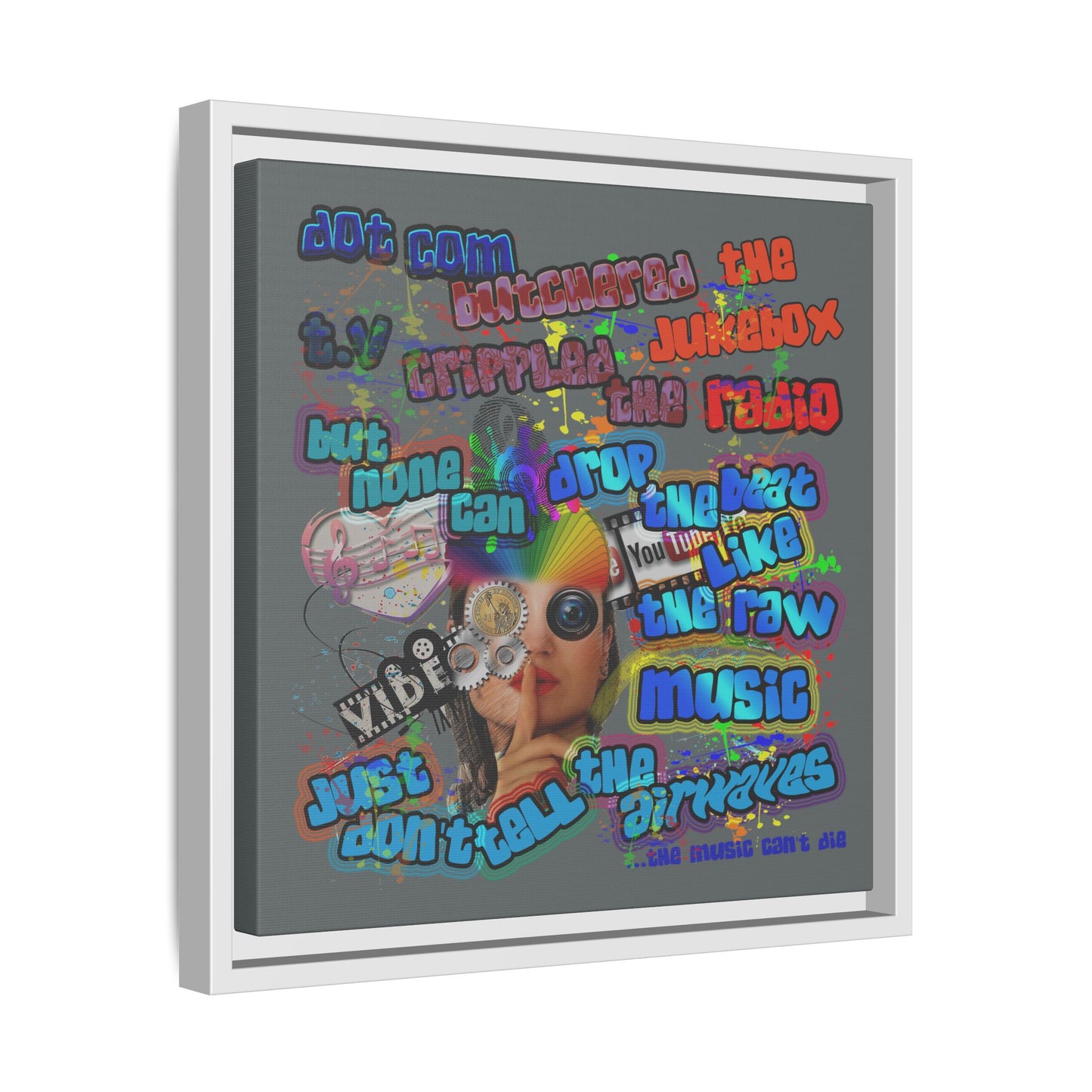drop the beat - framed canvas art (dark grey)