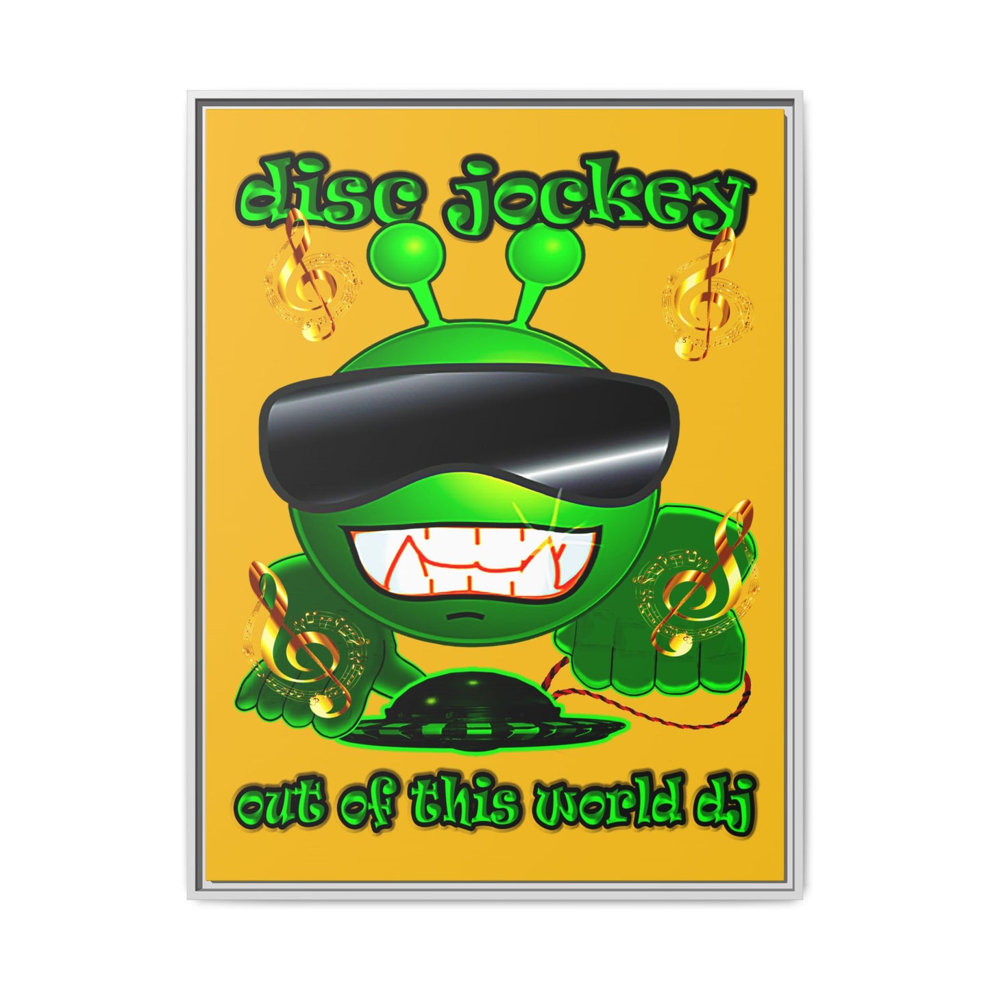 disc jockey - framed canvas art (yellow)