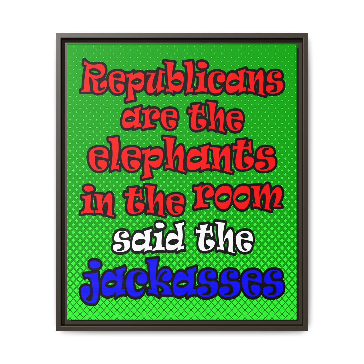 donkeys and elephants - framed canvas art (logo green)