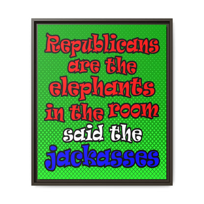 donkeys and elephants - framed canvas art (logo green)