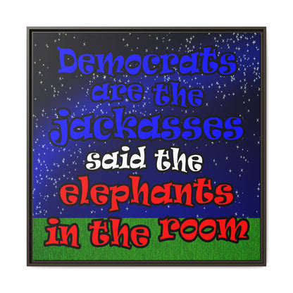 donkeys and elephants - framed canvas art ('snoops' background)
