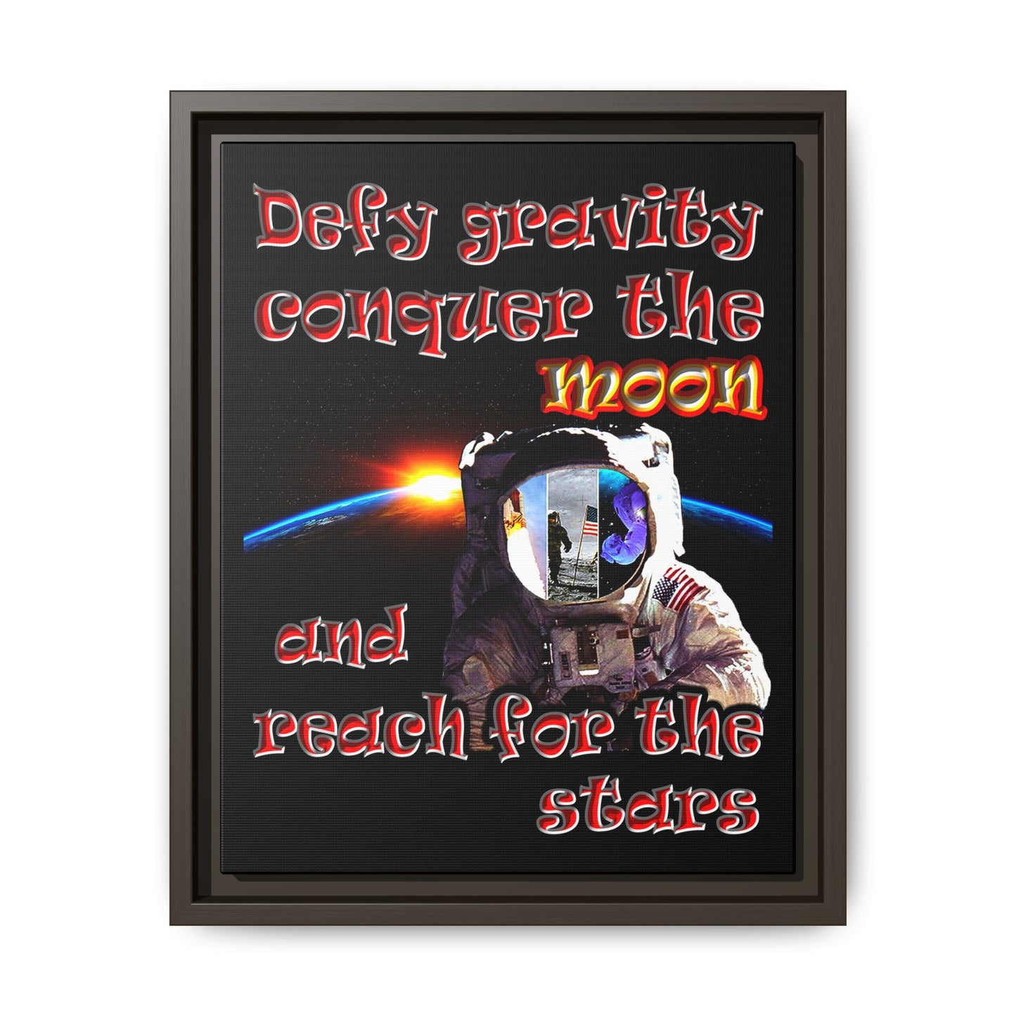 defy conquer reach - framed canvas art (black)