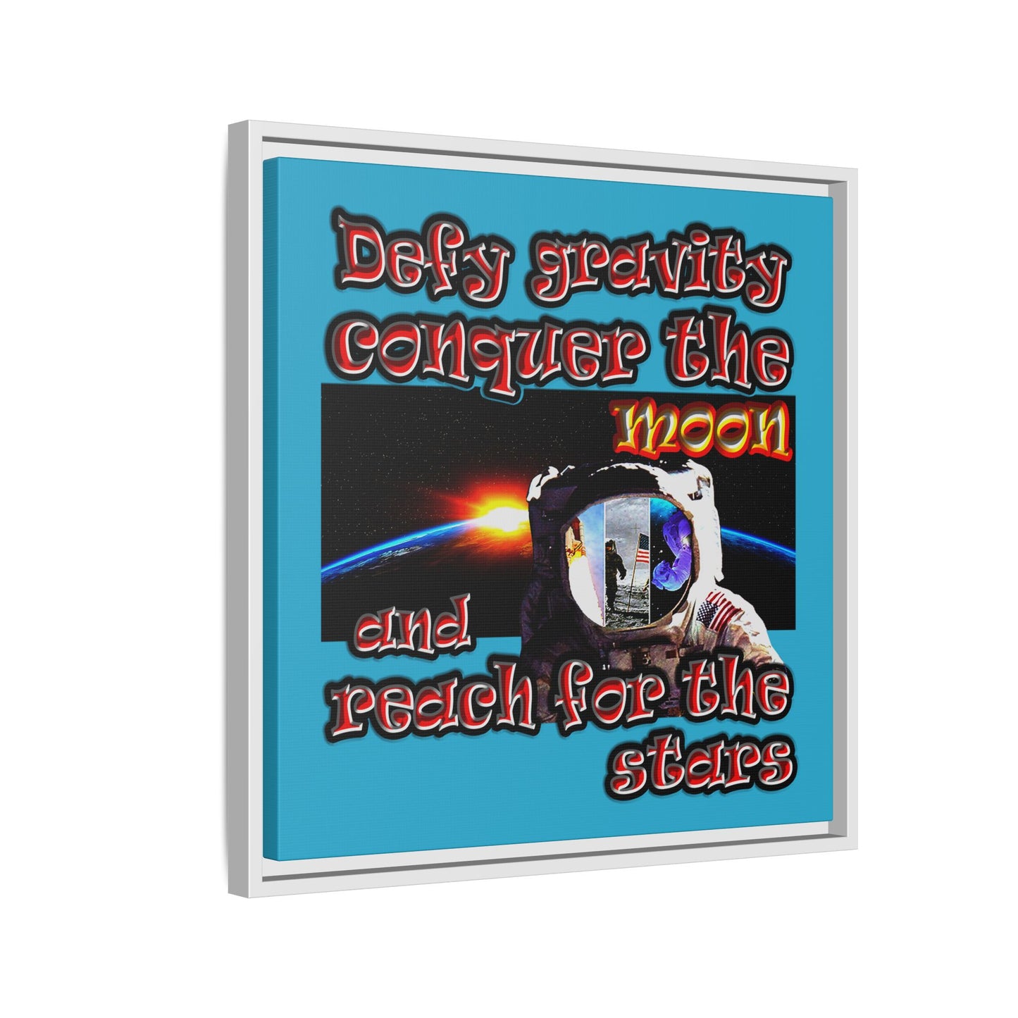 defy conquer reach - framed canvas art (turquoise)