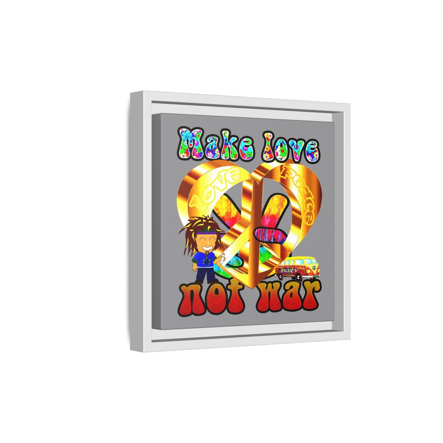love peace - framed canvas art (grey)