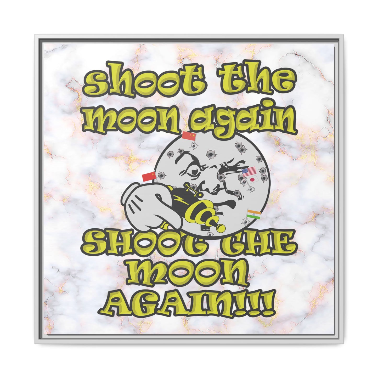 shoot the moon again - framed canvas art (white marble)