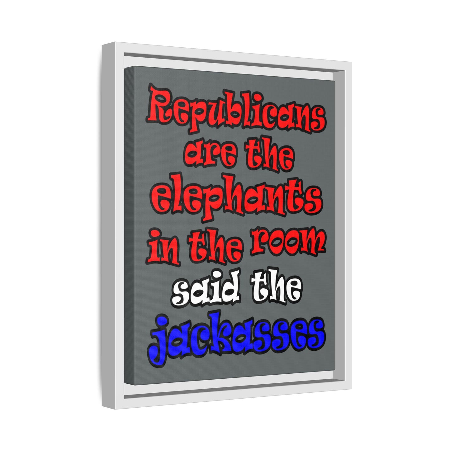 donkeys and elephants - framed canvas art (dark grey)