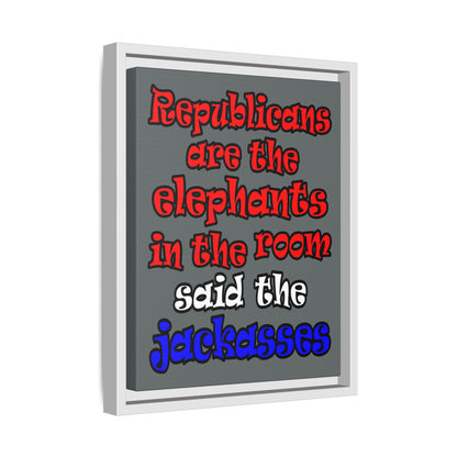 donkeys and elephants - framed canvas art (dark grey)