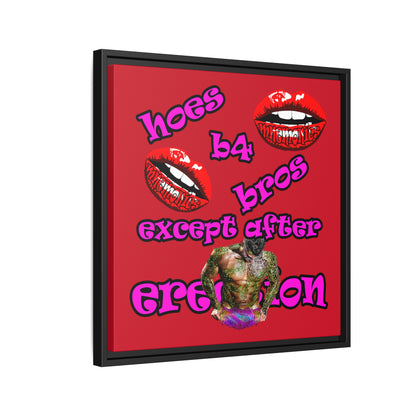 hoes b4 bros - framed canvas art (dark red)