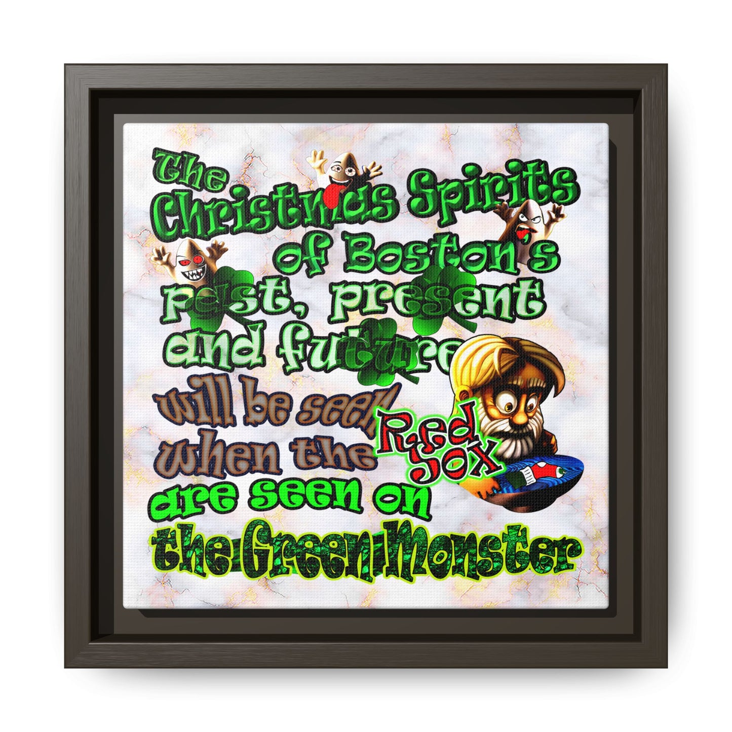 christmas spirits of boston - framed canvas art (white marble)