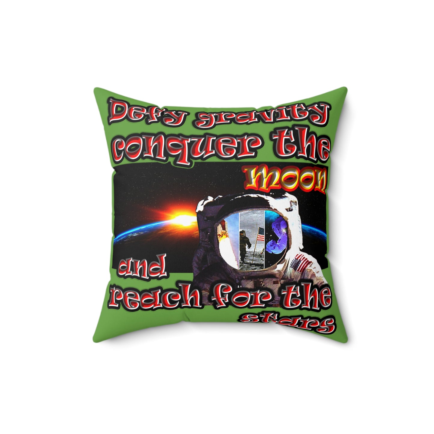 defy conquer reach - Spun Polyester Square Pillow - (green)