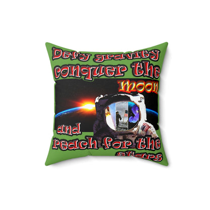 defy conquer reach - Spun Polyester Square Pillow - (green)