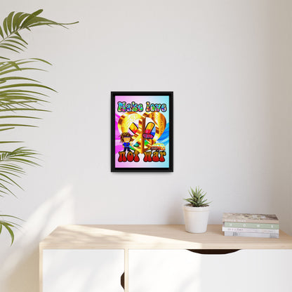love peace - framed canvas art (light blue-pink wave)