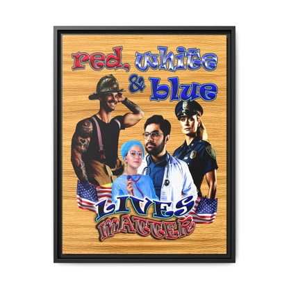 rw&b lives matter - framed canvas art (butterscotch wood finish)